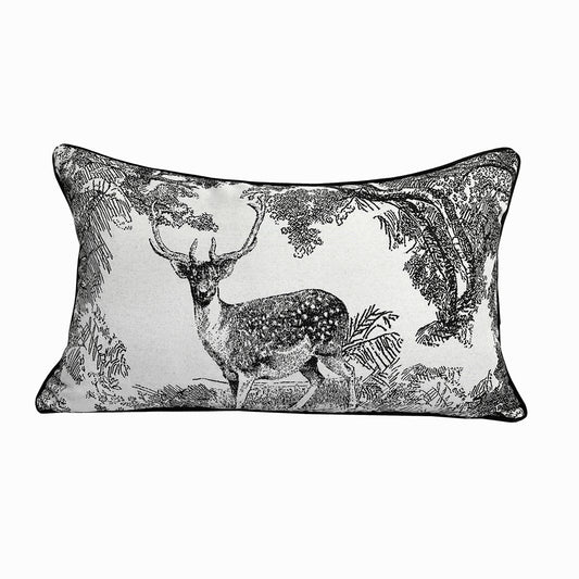 Deluxe Black Woven Home Decorative Lumbar Deer Cushion Cover,12x20", Set of 1 pc