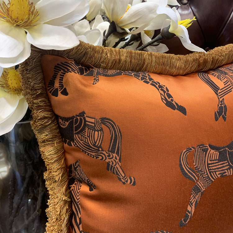 Fashion Soft Orange Horses Woven Interior Fringe Cushion Cover 18x18inch, set of 1