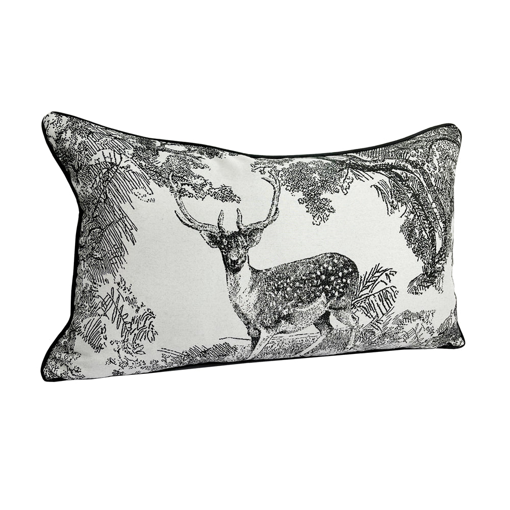 Deluxe Black Woven Home Decorative Lumbar Deer Cushion Cover,12x20", Set of 1 pc