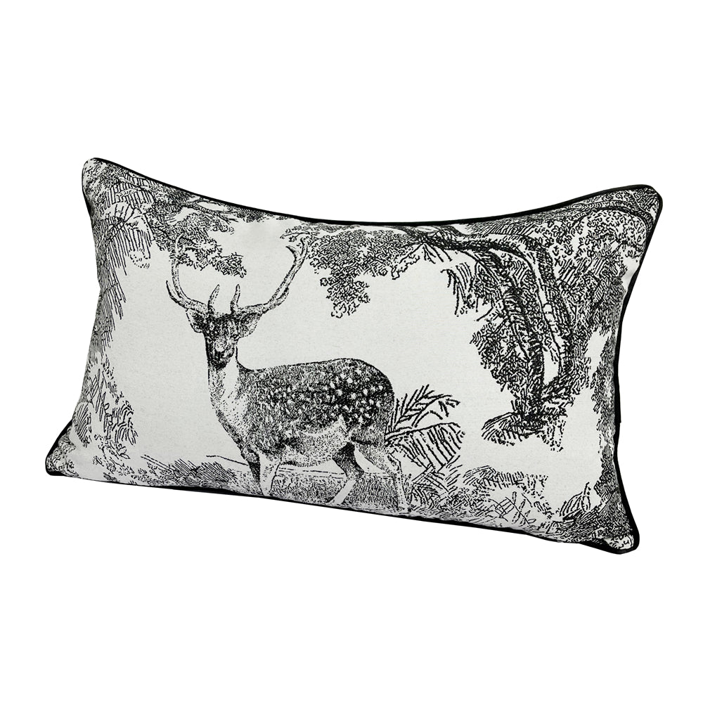 Deluxe Black Woven Home Decorative Lumbar Deer Cushion Cover,12x20", Set of 1 pc