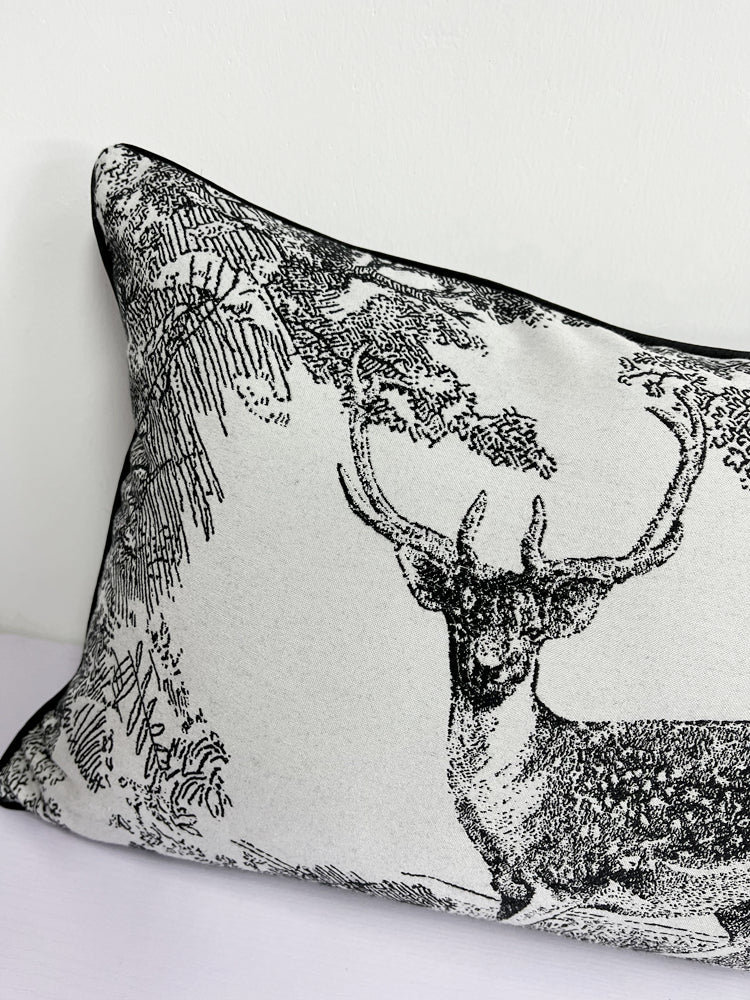 Deluxe Black Woven Home Decorative Lumbar Deer Cushion Cover,12x20", Set of 1 pc