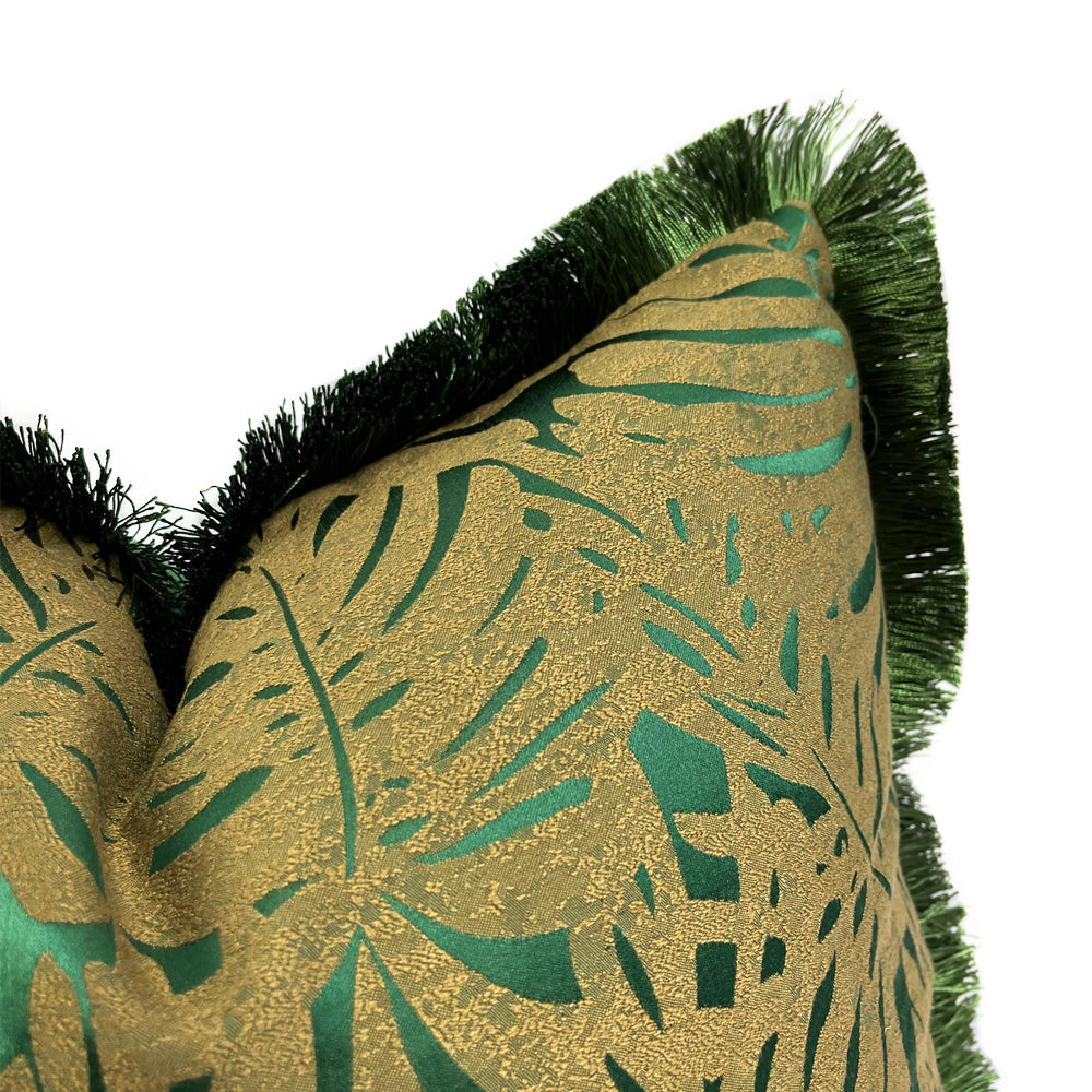 Decorative Rainforest Leaves Dark Green Fringe Sofa Cushion Cover 18x18inch, set of 1