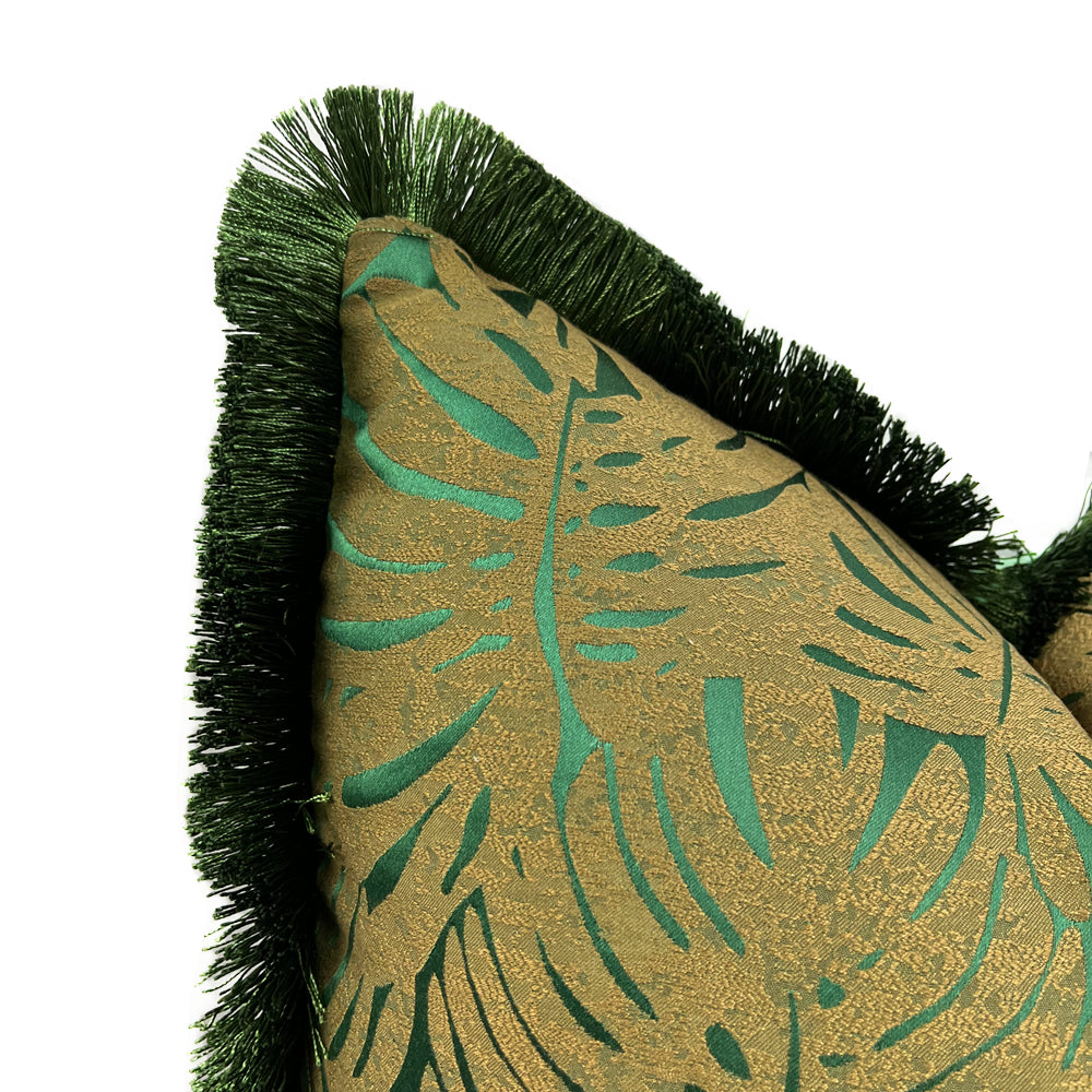 Decorative Rainforest Leaves Dark Green Fringe Sofa Cushion Cover 18x18inch, set of 1