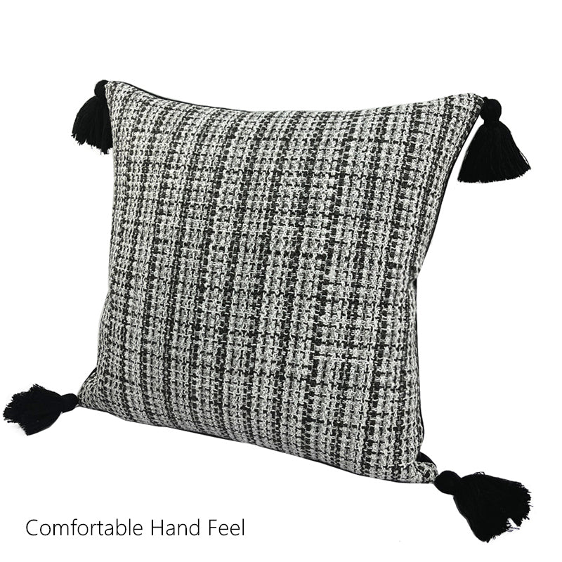 Modern Fashion Pillow Case Black Tassels Decorative Sofa Cushion Cover 18x18inch, set of 1