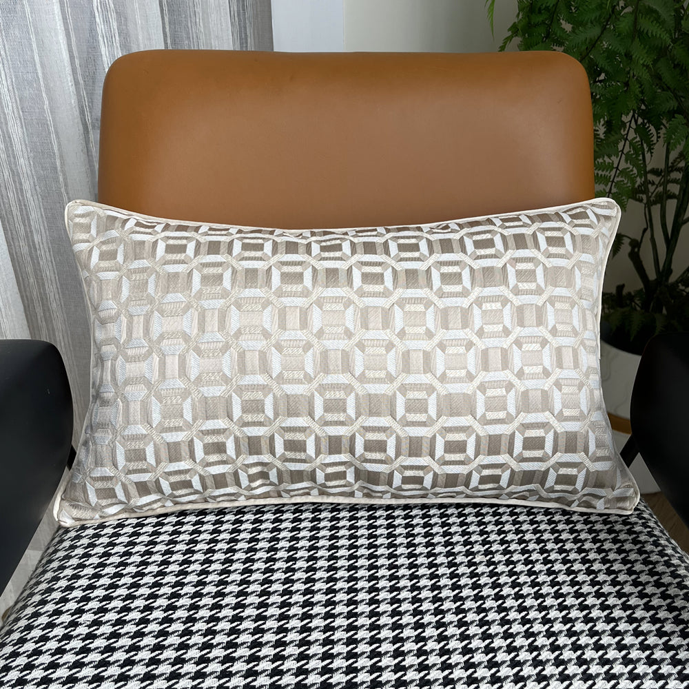 Luxurious Modern Geometric Beige waist woven lumbar pillow case 12x20",set of 1