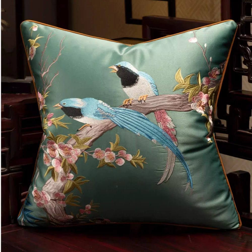 Traditional Chinese style embroidered cuckoo sofa decorative pillow case 18x18 inch, set of 2