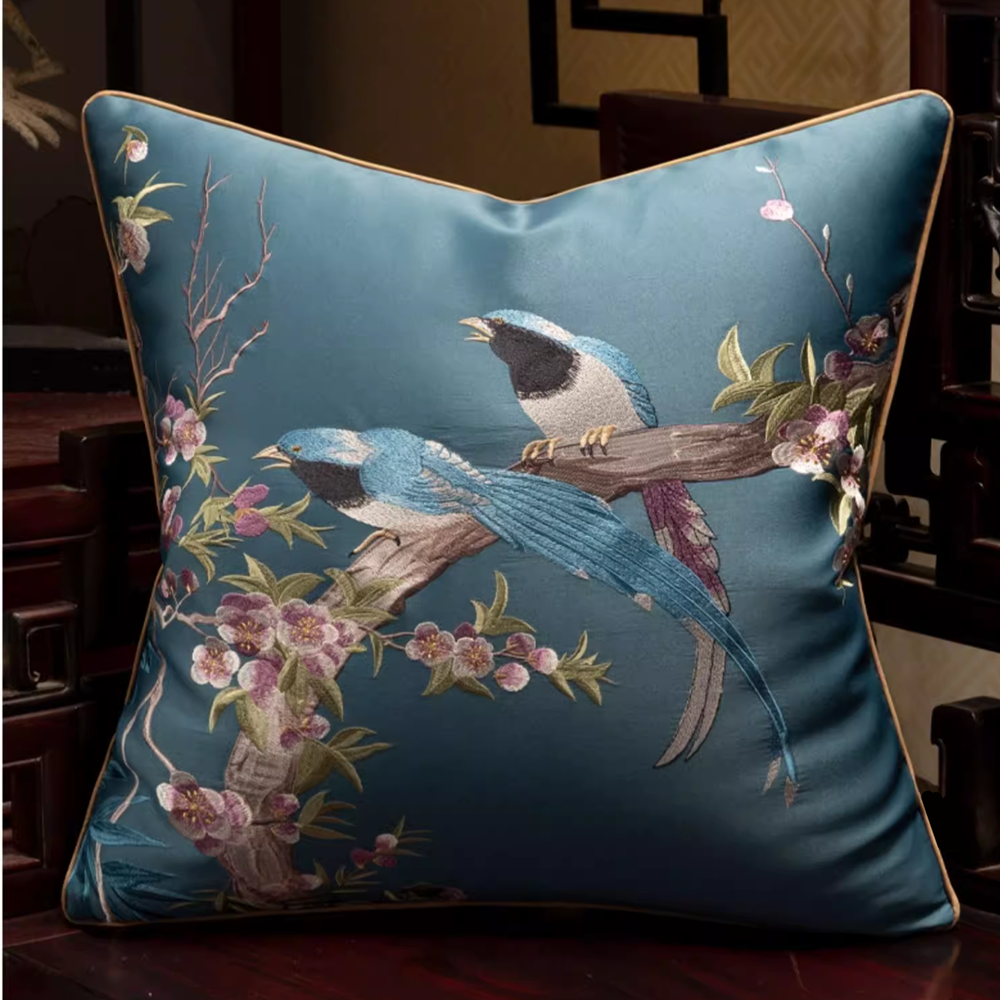 Traditional Chinese style embroidered cuckoo sofa decorative pillow case 18x18 inch, set of 2