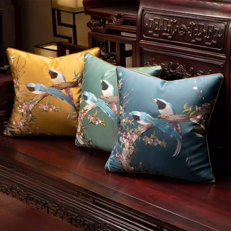 Traditional Chinese style embroidered cuckoo sofa decorative pillow case 18x18 inch, set of 2