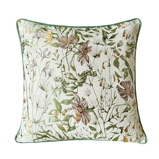 Countryside Light Green Flowers Decorative Chenille Pillow Case 18x18", Set of 1