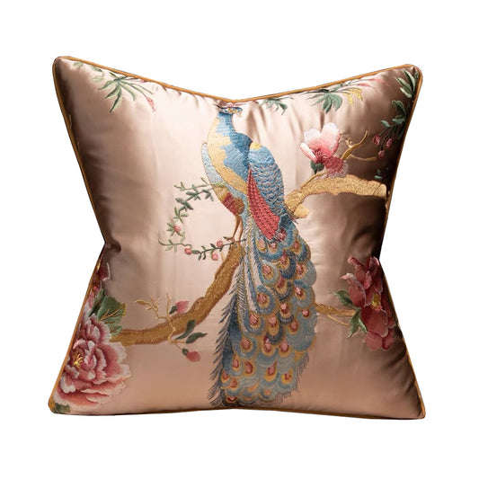 Luxurious Chinese style embroidered peacock sofa decorative pillow case 18x18 inch, set of 1