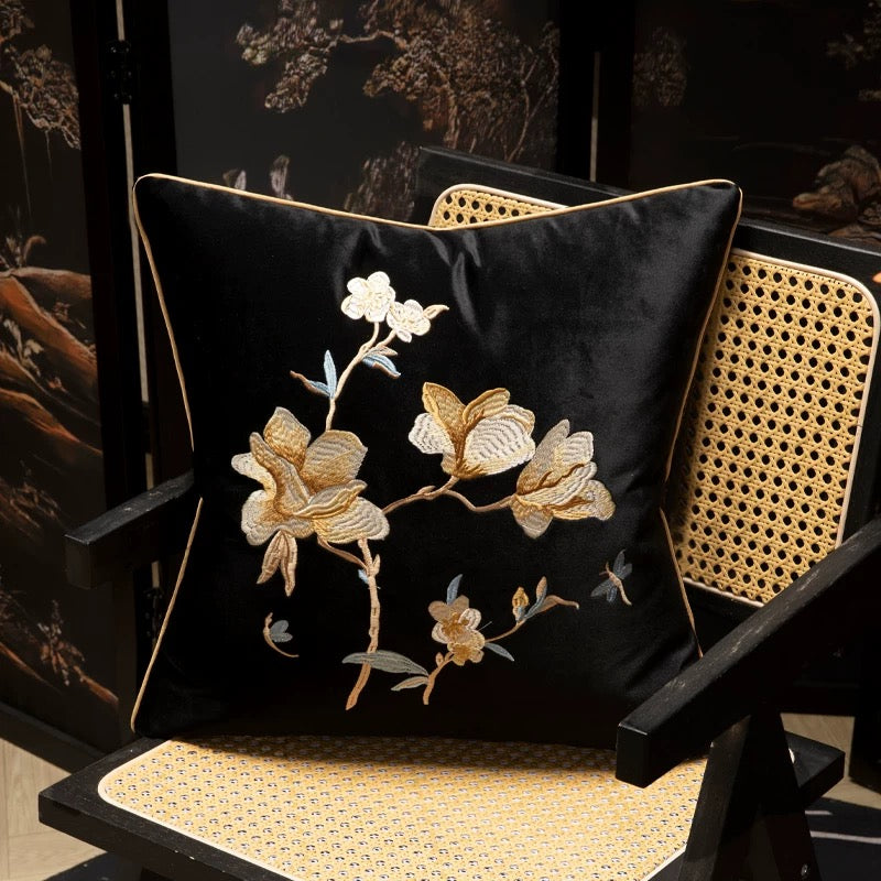 Traditional Chinese style embroidered magnolia sofa decorative pillow case 18x18 inch, set of 1