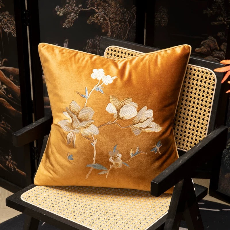 Traditional Chinese style embroidered magnolia sofa decorative pillow case 18x18 inch, set of 1