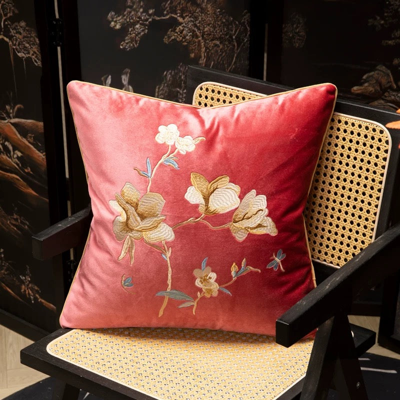 Traditional Chinese style embroidered magnolia sofa decorative pillow case 18x18 inch, set of 1