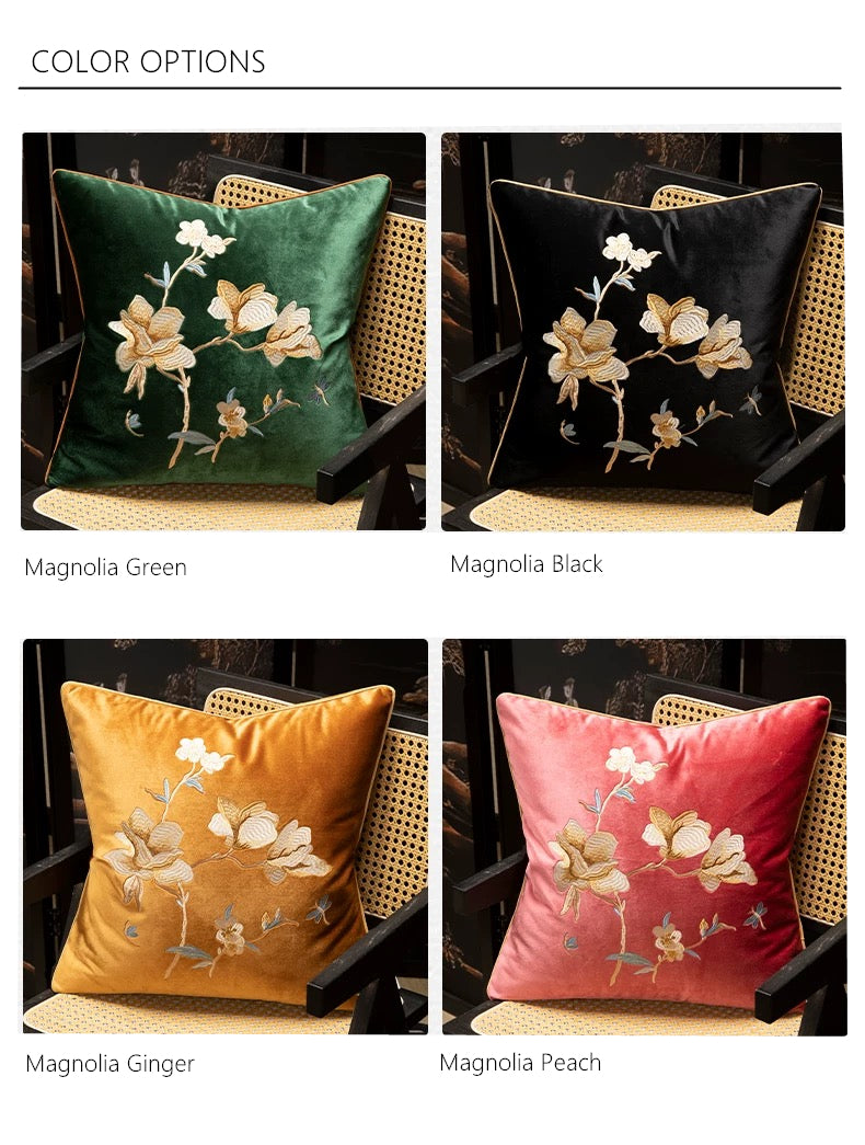 Traditional Chinese style embroidered magnolia sofa decorative pillow case 18x18 inch, set of 1