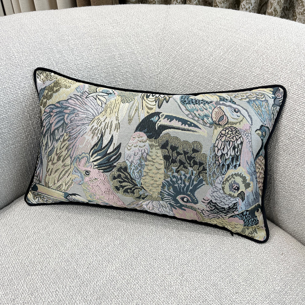 Fashion Woven Floor Waist Birds Toco Toucan Pillow Case Window Decorative Parrot Sofa Car Lumbar Cushion Cover 12x20", set of 1