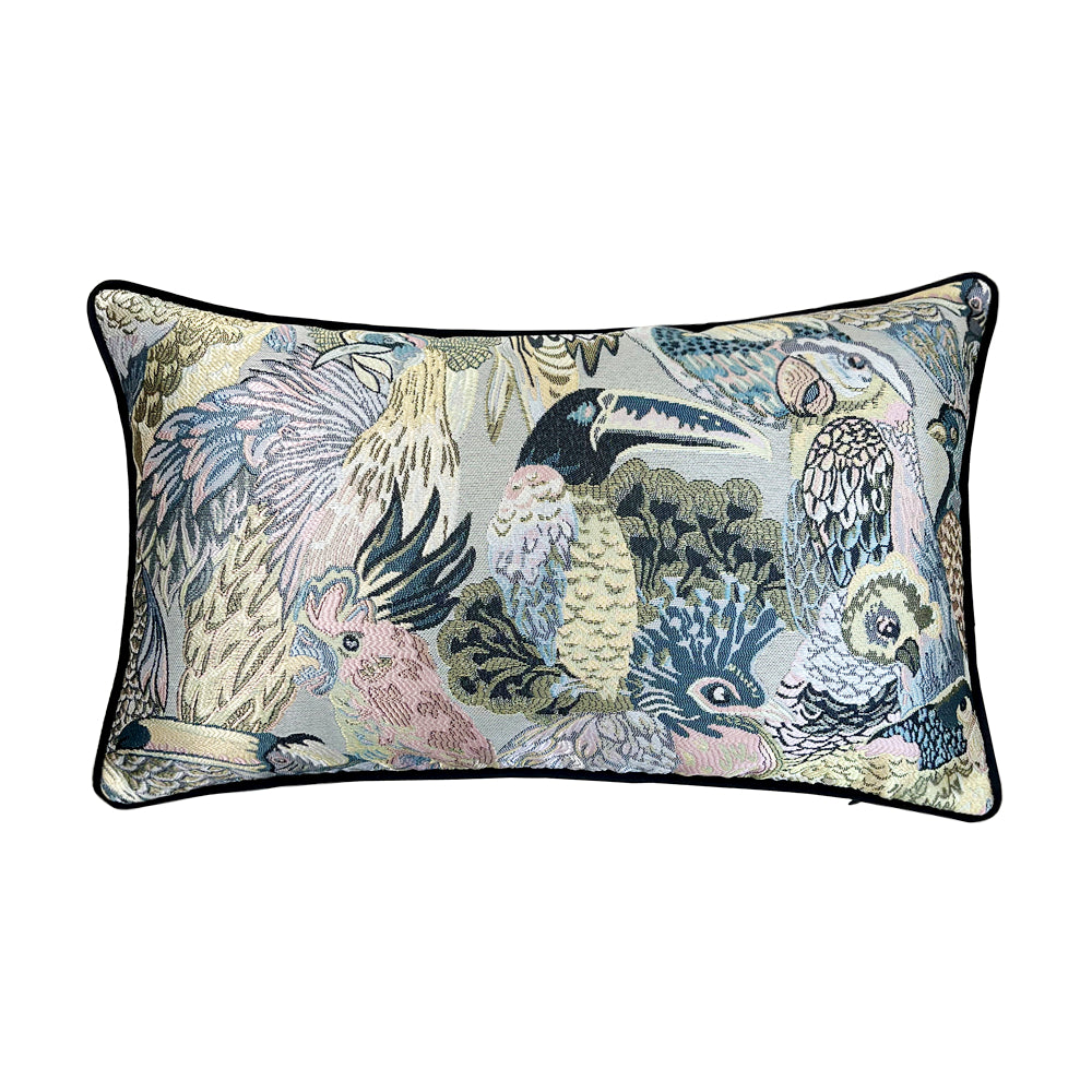 Fashion Woven Floor Waist Birds Toco Toucan Pillow Case Window Decorative Parrot Sofa Car Lumbar Cushion Cover 12x20", set of 1