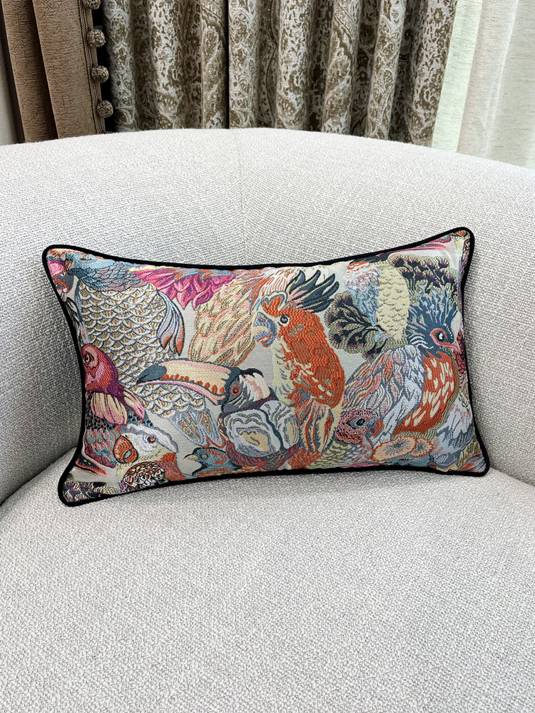 Fashion Woven Floor Waist Birds Toco Toucan Pillow Case Window Decorative Parrot Sofa Car Lumbar Cushion Cover 12x20", set of 1