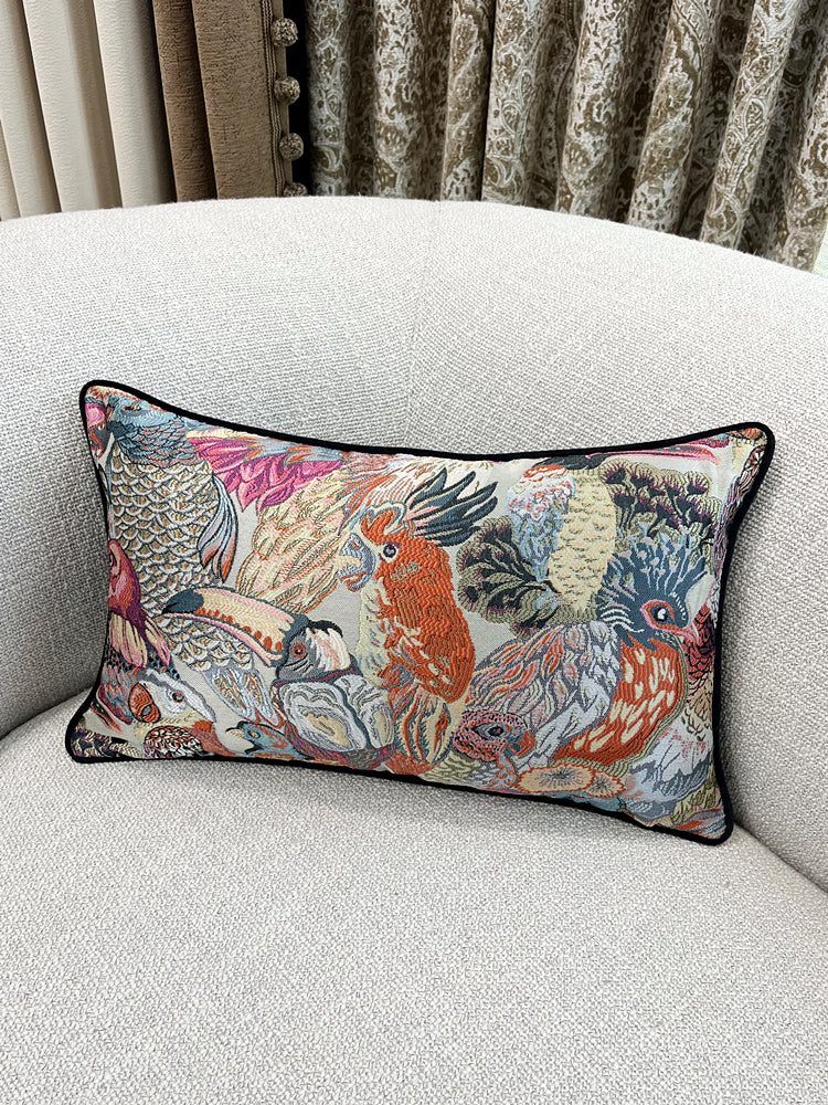 Fashion Woven Floor Waist Birds Toco Toucan Pillow Case Window Decorative Parrot Sofa Car Lumbar Cushion Cover 12x20", set of 1