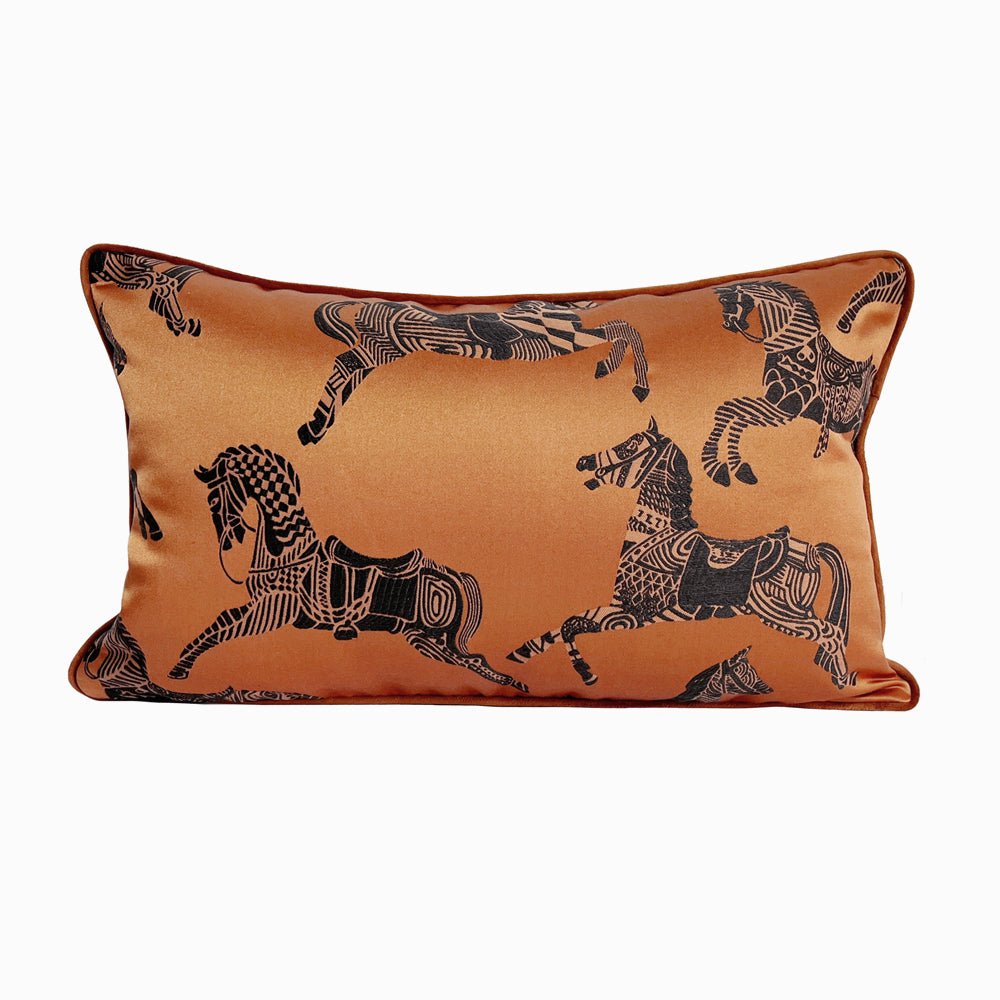 Fashion Woven Floor Waist Orange Black Horse Pillow Case Decorating Home Sofa Chair Lumbar Cushion Cover 12x20", 1 Pc Set