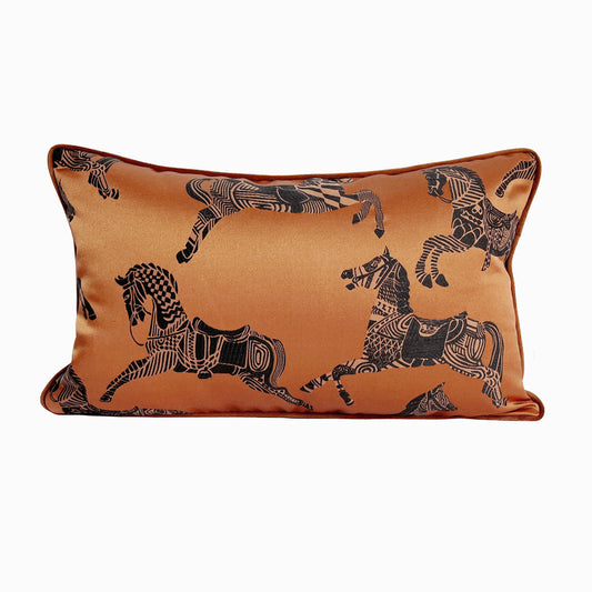 Fashion Woven Floor Waist Orange Black Horse Pillow Case Decorating Home Sofa Chair Lumbar Cushion Cover 12x20", 1 Pc Set