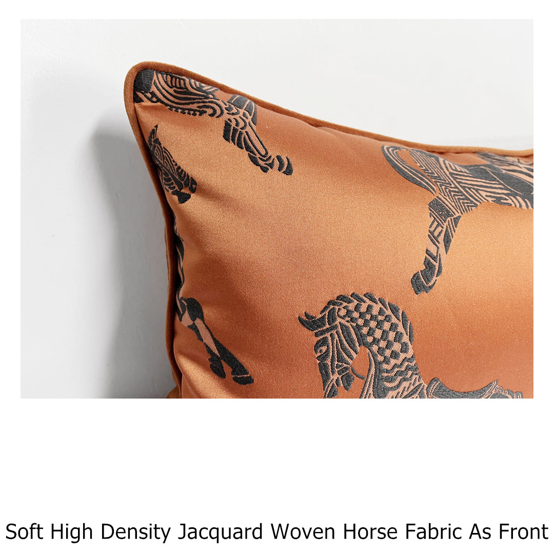 Fashion Woven Floor Waist Orange Black Horse Pillow Case Decorating Home Sofa Chair Lumbar Cushion Cover 12x20", 1 Pc Set