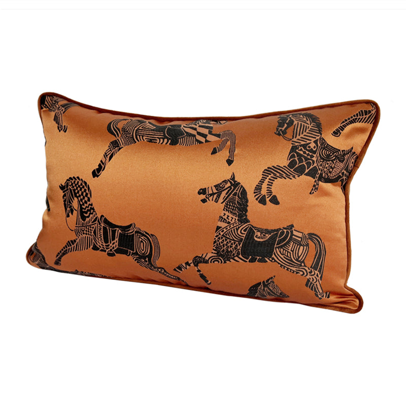 Fashion Woven Floor Waist Orange Black Horse Pillow Case Decorating Home Sofa Chair Lumbar Cushion Cover 12x20", 1 Pc Set