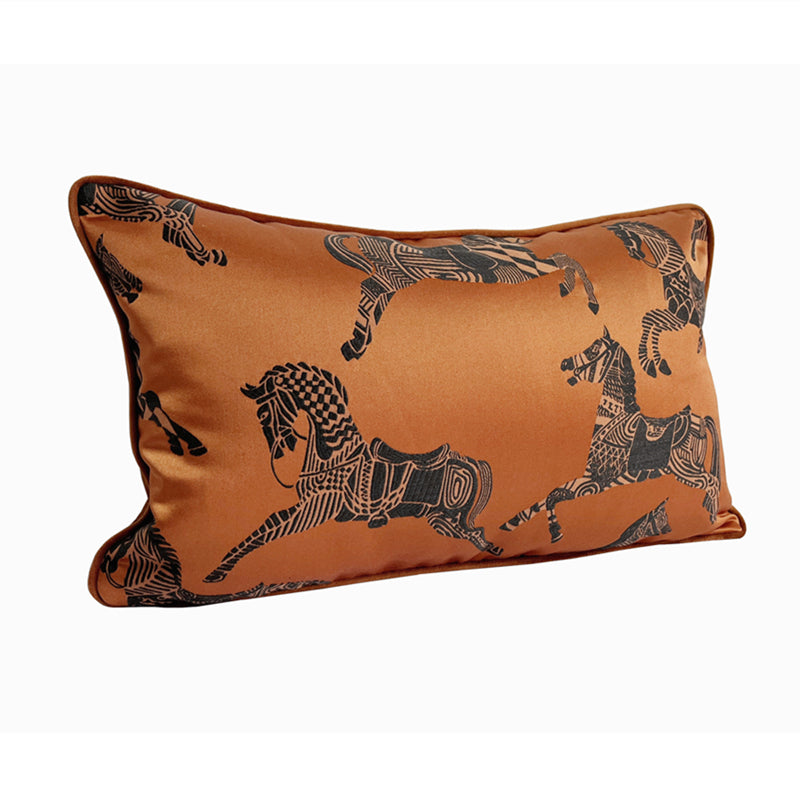 Fashion Woven Floor Waist Orange Black Horse Pillow Case Decorating Home Sofa Chair Lumbar Cushion Cover 12x20", 1 Pc Set