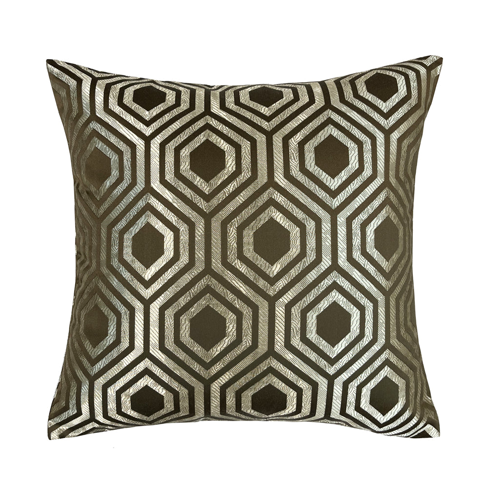 Modern Geometric Hexagon Pillow Brown Beige Shiny Jacquard Woven Cushion Cover Square Decorative Gift Case 18x18inch , 1 Piece Set