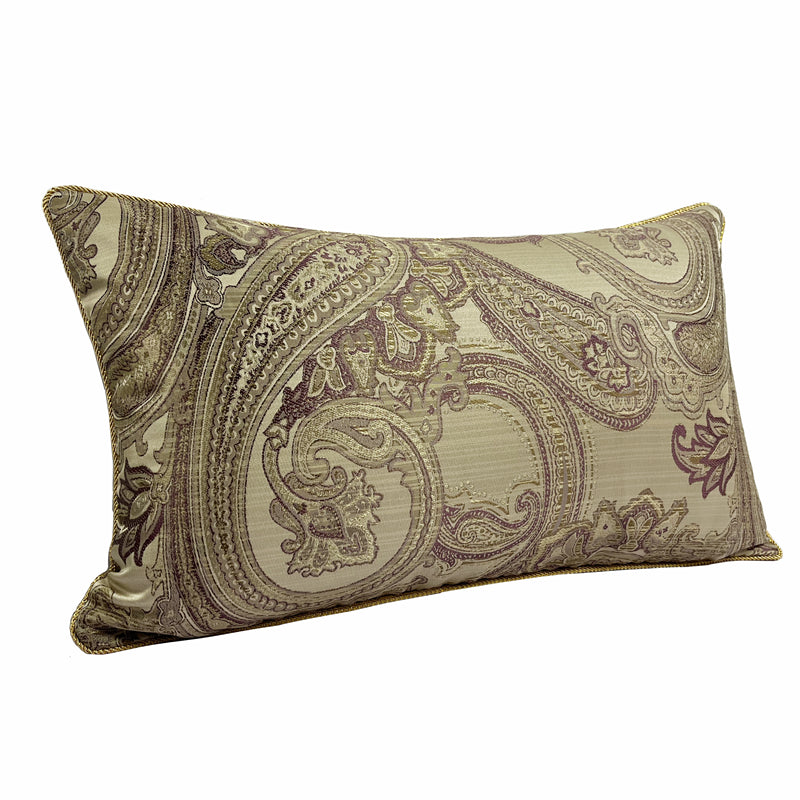 Classic Euro Style Paisley Lumbar Pillow Case Light Brown Jacquard Woven Home Chair Floor Sofa Decoration 1 Piece Set 12x20"