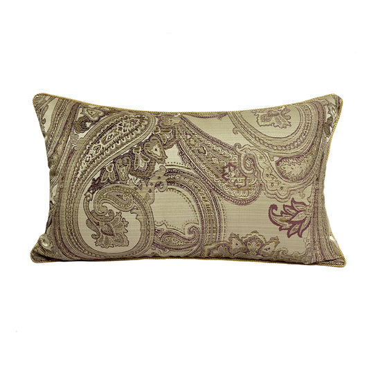 Classic Euro Style Paisley Lumbar Pillow Case Light Brown Jacquard Woven Home Chair Floor Sofa Decoration 1 Piece Set 12x20"