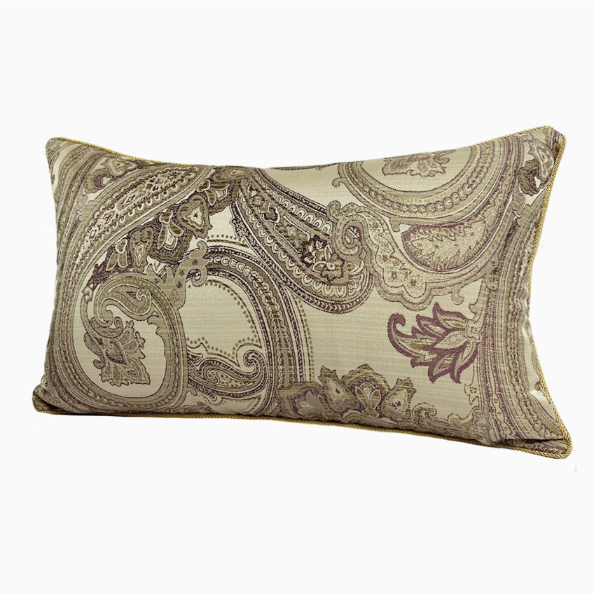 Classic Euro Style Paisley Lumbar Pillow Case Light Brown Jacquard Woven Home Chair Floor Sofa Decoration 1 Piece Set 12x20"