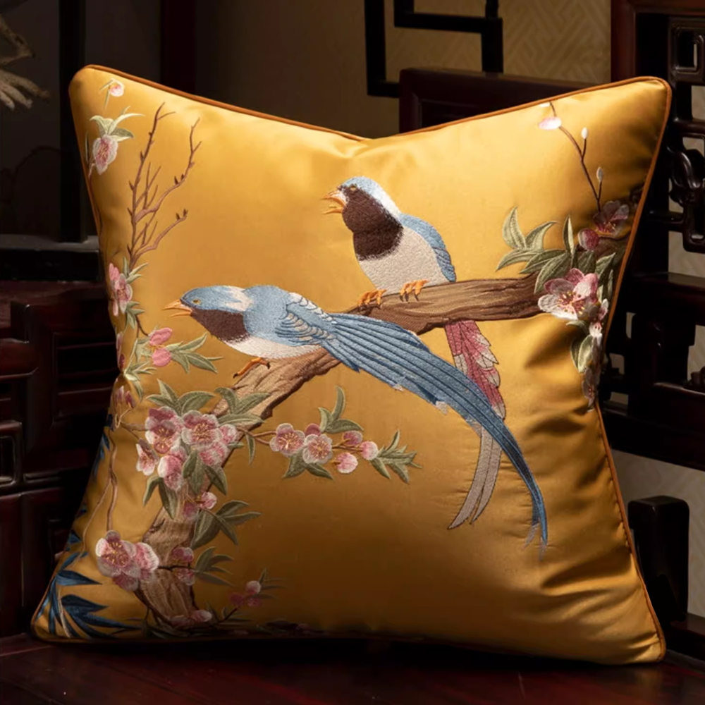 Traditional Chinese style embroidered cuckoo sofa decorative pillow case 18x18 inch, set of 2