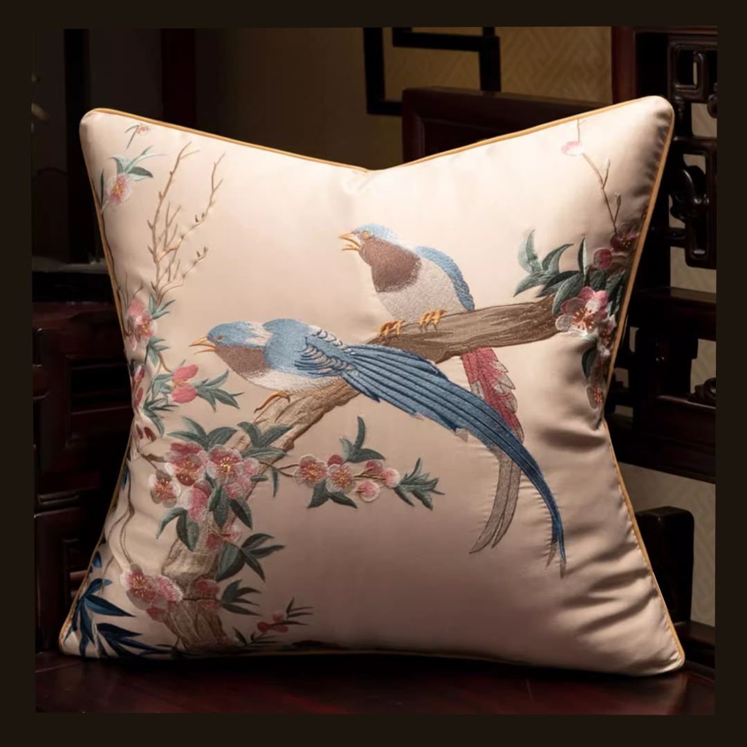 Traditional Chinese style embroidered cuckoo sofa decorative pillow case 18x18 inch, set of 2