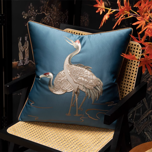 Traditional Chinese style embroidered cranes sofa decorative pillow case 18x18 inch, set of 1