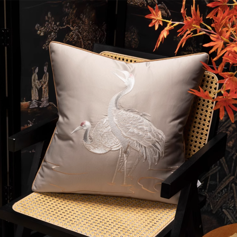 Traditional Chinese style embroidered cranes sofa decorative pillow case 18x18 inch, set of 1