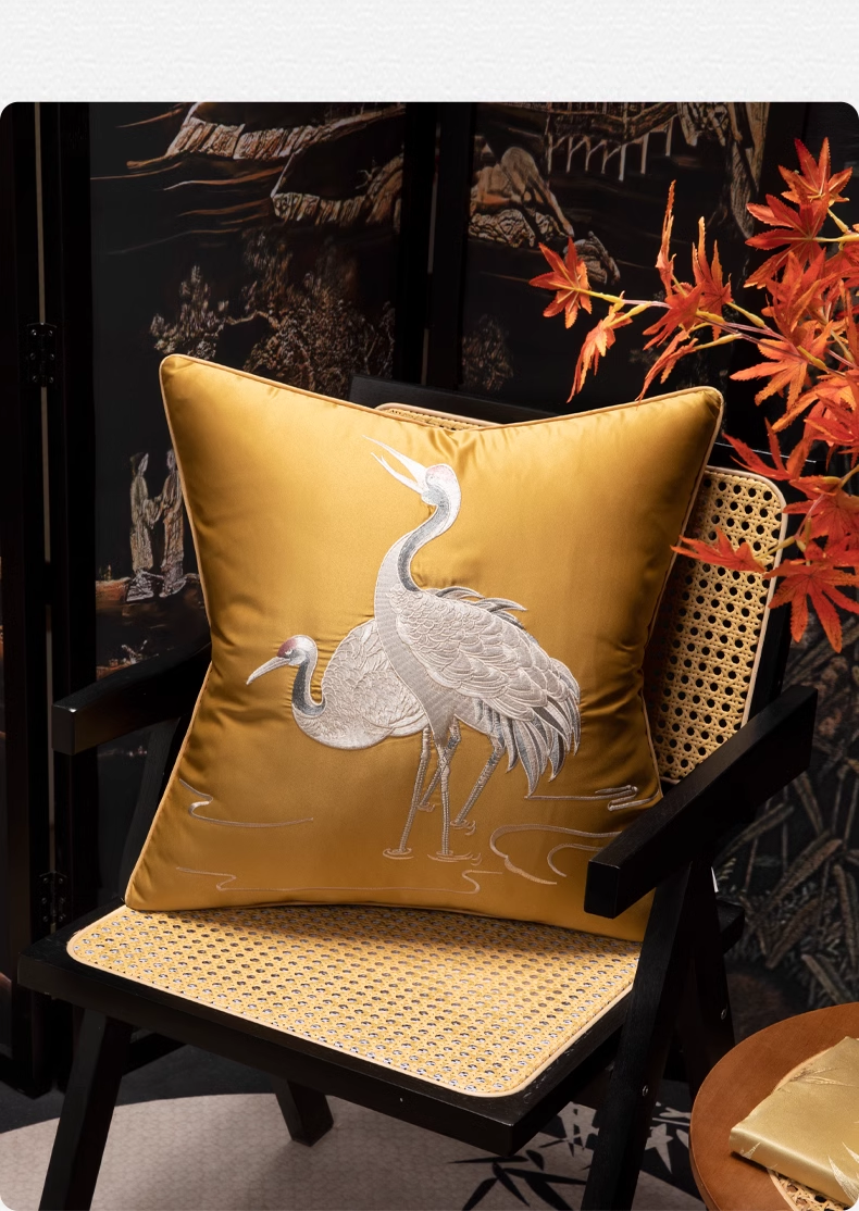 Traditional Chinese style embroidered cranes sofa decorative pillow case 18x18 inch, set of 1