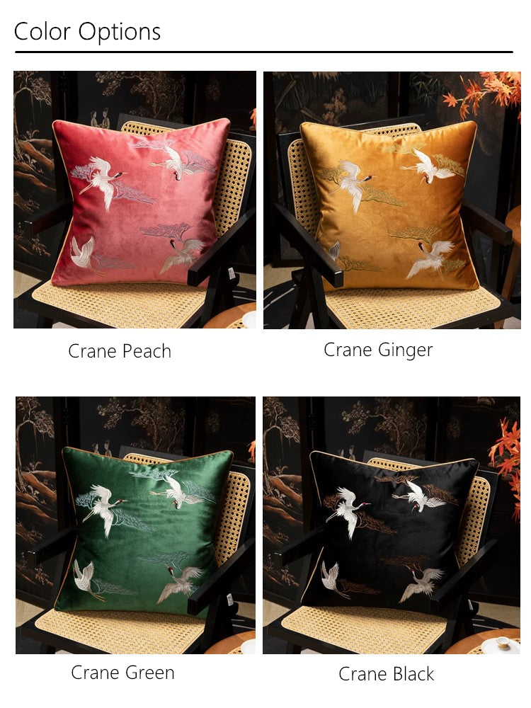 Classic Chinese style embroidered 4 Cranes sofa decorative pillow case 18x18 inch, set of 1